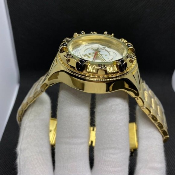 Men's Gold Color Military Watch Large Dial All Stainless Steel Night Light - Picture 5 of 7